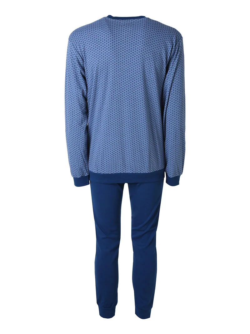 Pigiama lungo da uomo in cotone interlock con stampa a cerchi - jeans