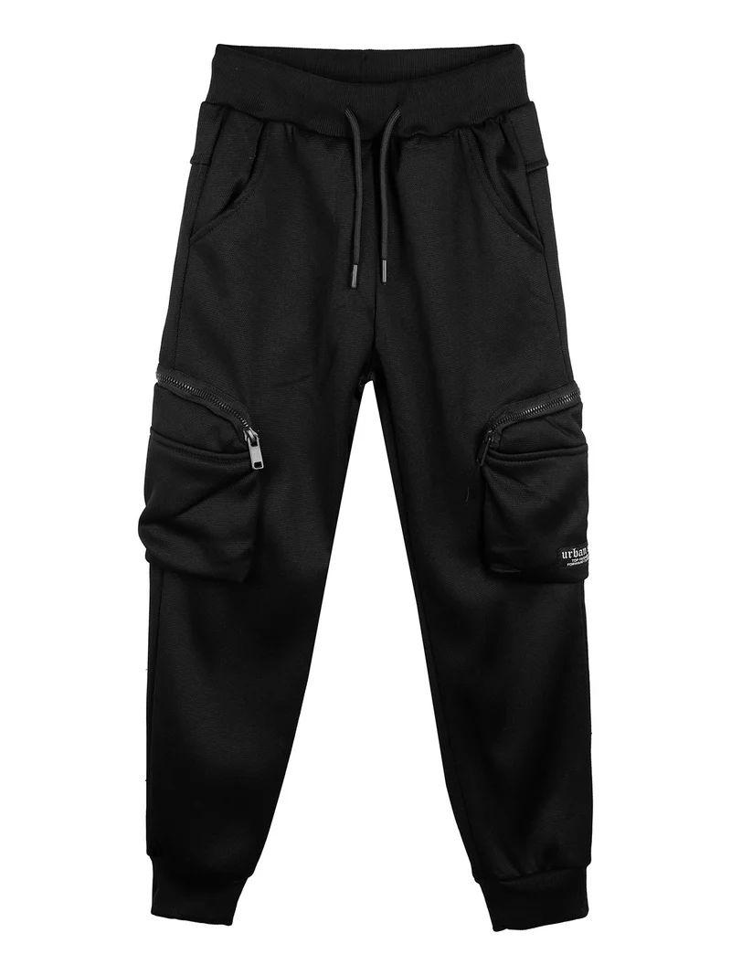Pantaloni da bambino con tasconi laterali e polsini - nero
