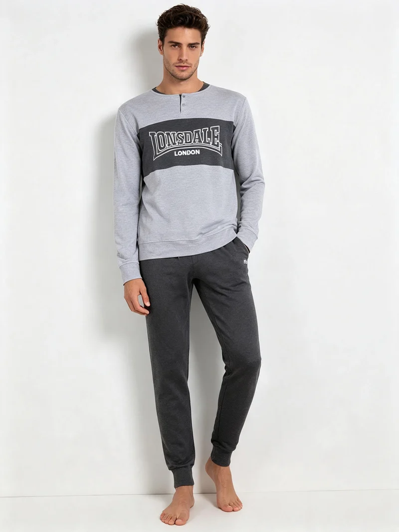 Pigiama lungo da uomo in cotone - grigio