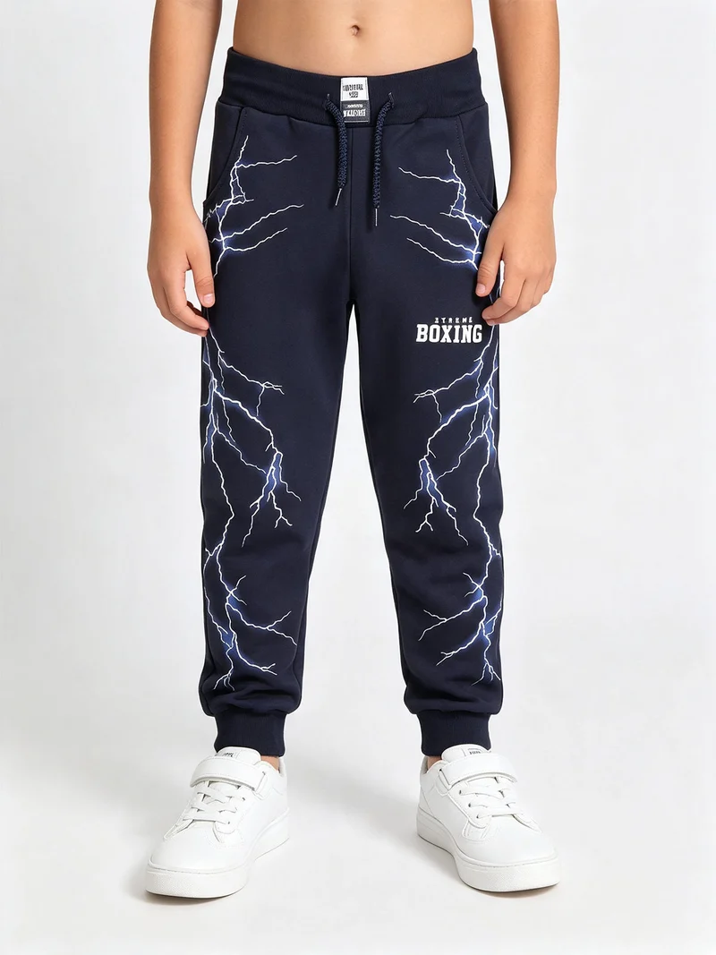 Pantaloni sportivi da ragazzo con coulisse e stampe - blu scuro