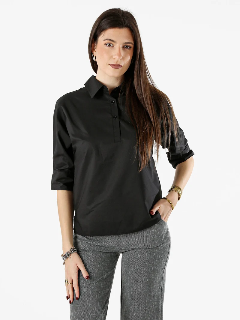 Camicia donna con maniche a 3/4 - nero