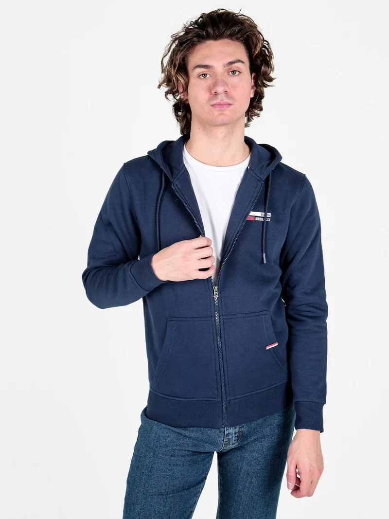 Felpa pesante da uomo con cappuccio e zip - blu scuro