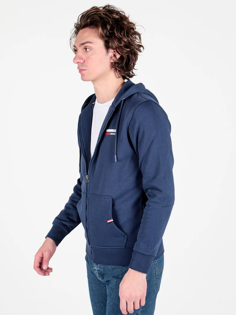 Felpa pesante da uomo con cappuccio e zip - blu scuro