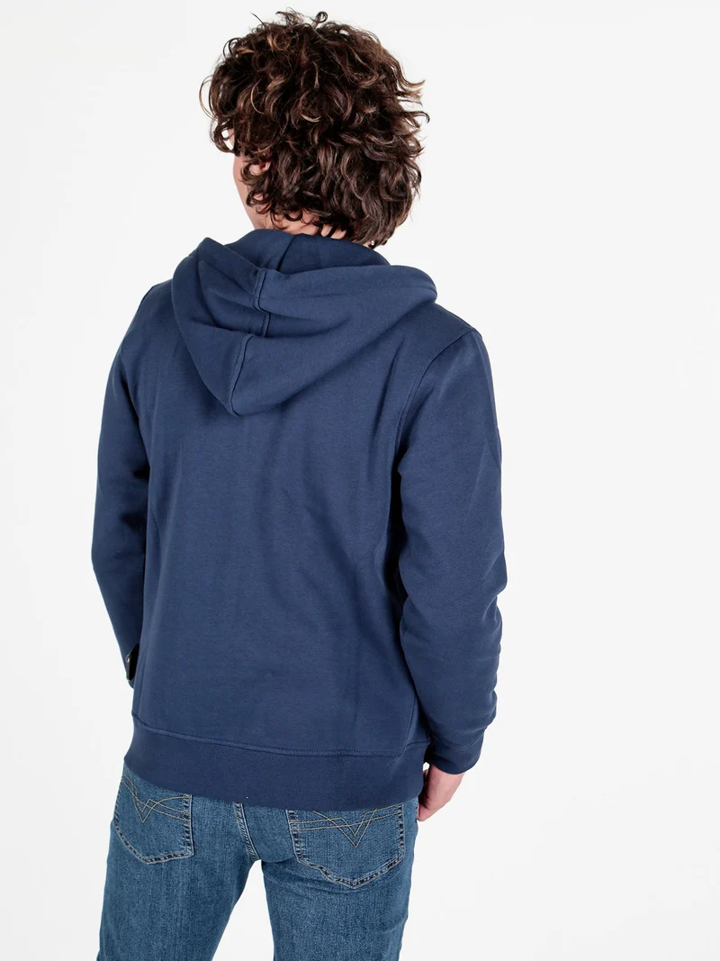 Felpa pesante da uomo con cappuccio e zip - blu scuro