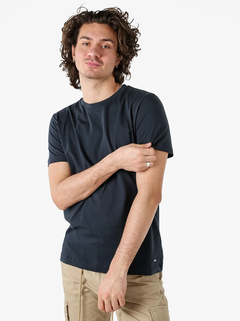 T-shirt girocollo da uomo in cotone - blu scuro