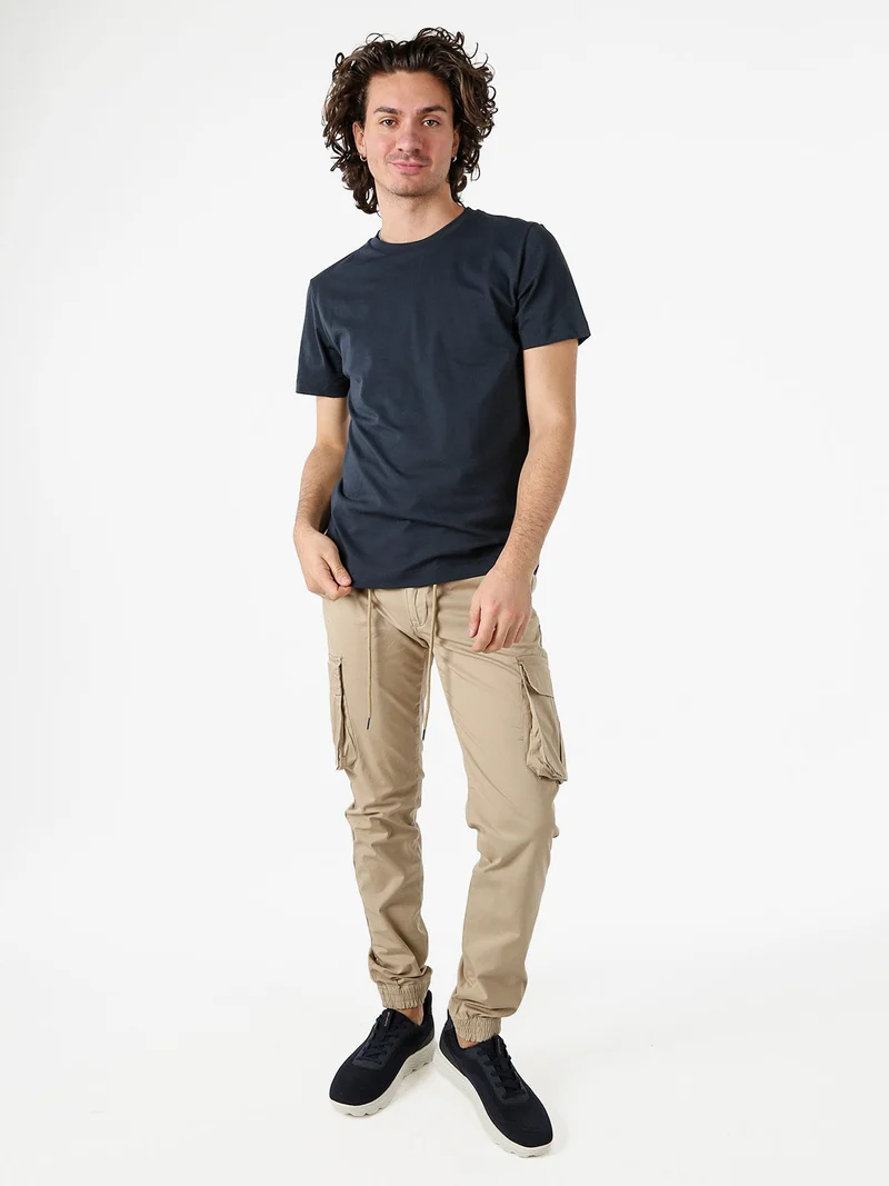 T-shirt girocollo da uomo in cotone - blu scuro