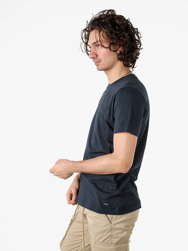 T-shirt girocollo da uomo in cotone - blu scuro