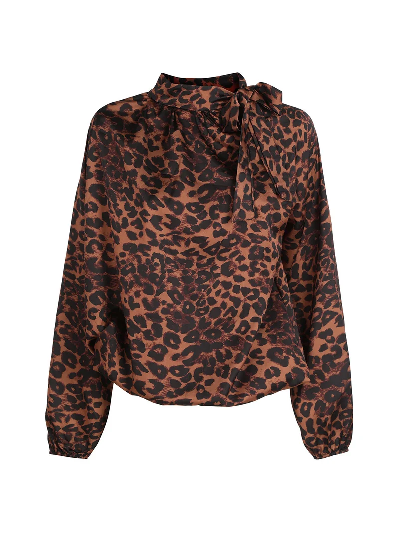 Camicetta donna animalier accollata - marrone