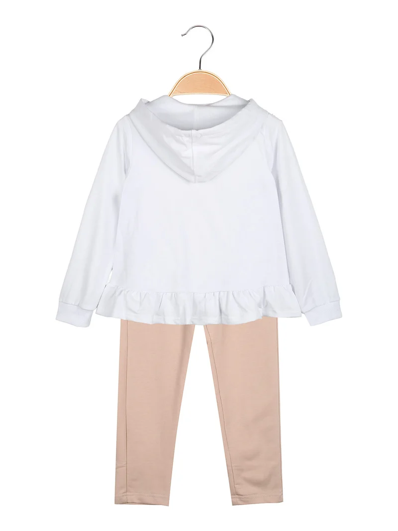 Completo 3 pezzi da bambina con cappuccio e zip - bianco