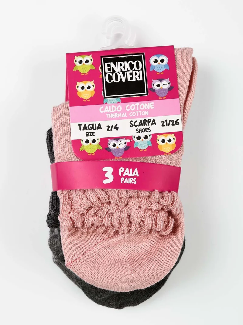 Calze corte da bambina in caldo cotone 3 paia - rosa