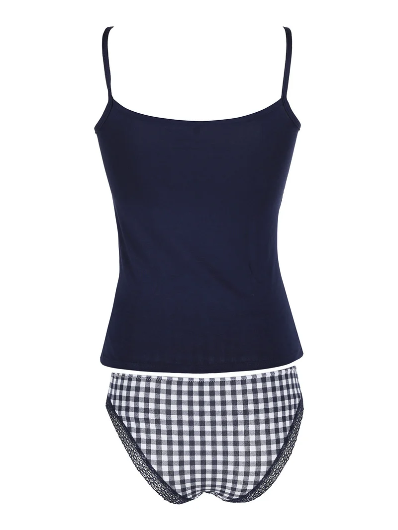 Coordinato intimo da donna con top e slip a quadretti - blu scuro
