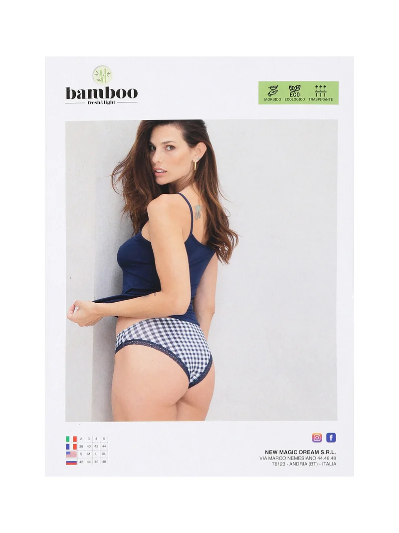 Coordinato intimo da donna con top e slip a quadretti - blu scuro