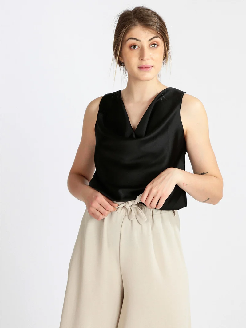 Top donna con scollo a cascata - nero