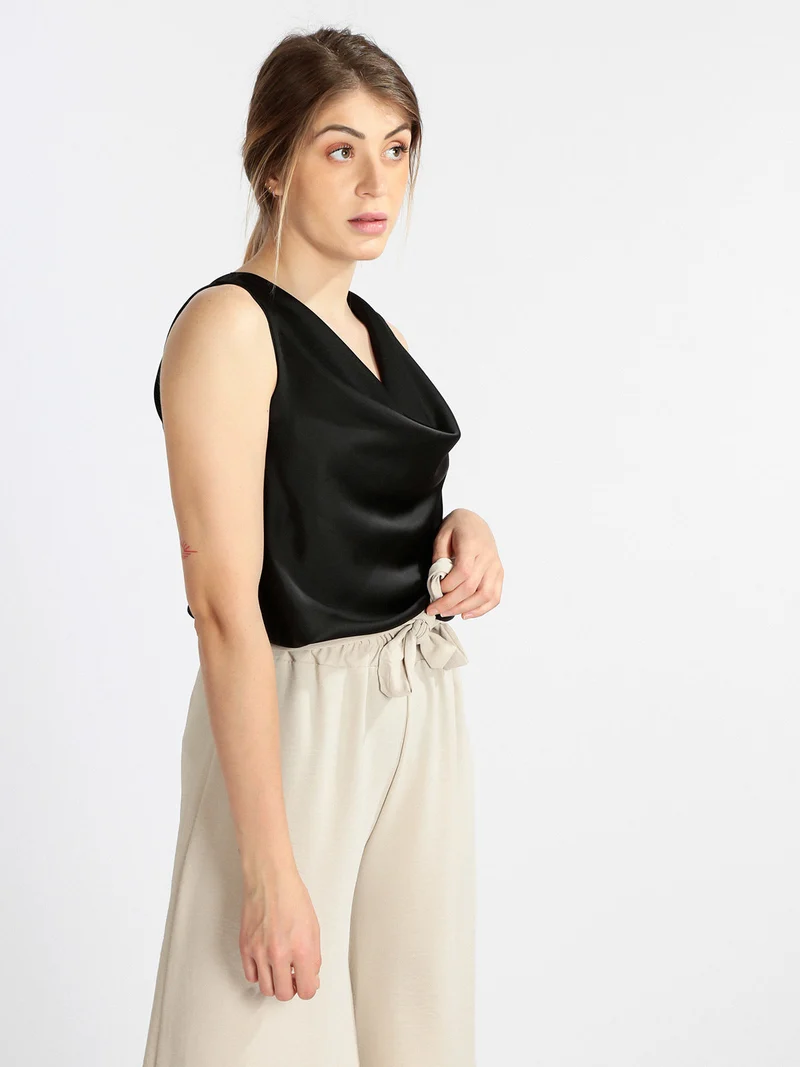 Top donna con scollo a cascata - nero
