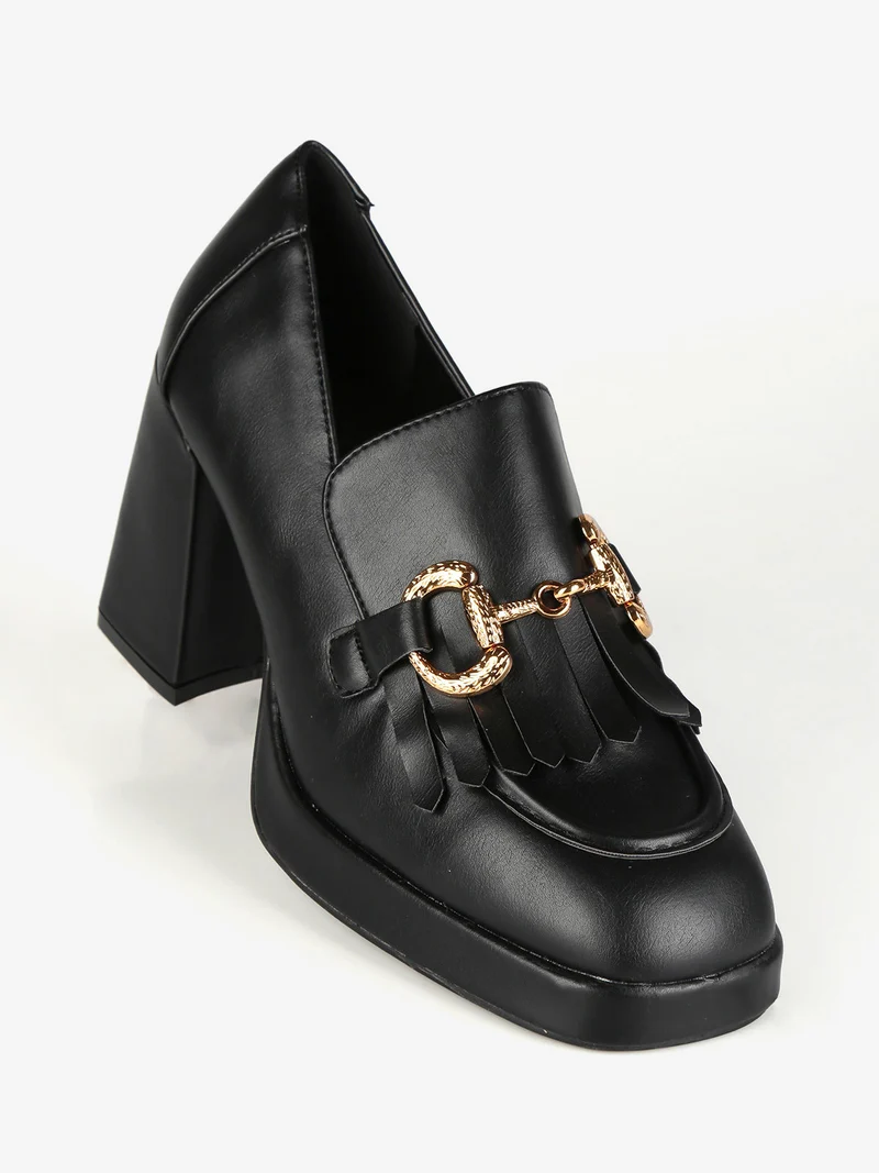 Mocassini donna con frange e tacco - nero