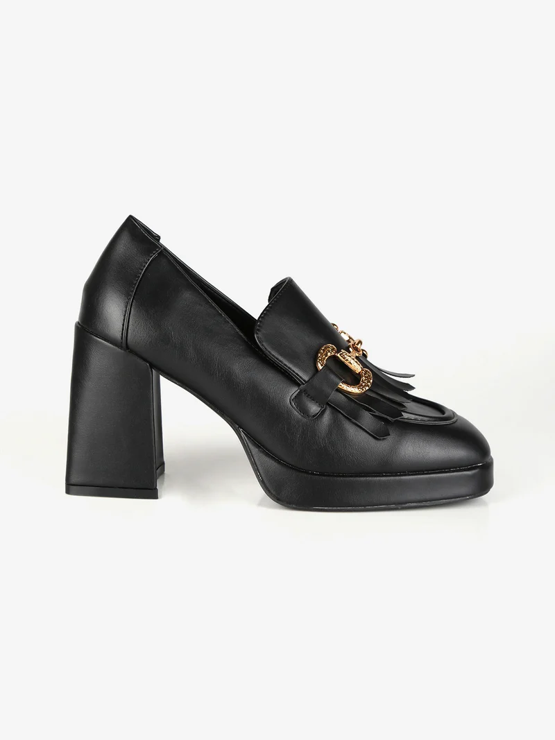 Mocassini donna con frange e tacco - nero