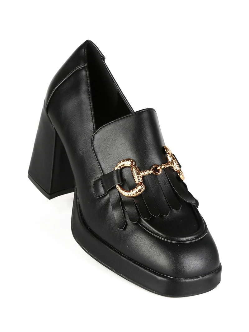 Mocassini donna con frange e tacco - nero