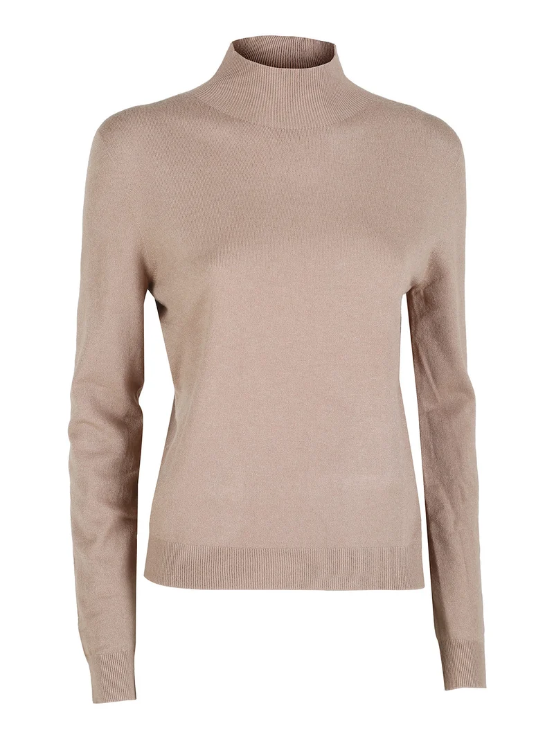 Pullover donna in maglia a collo alto - marrone