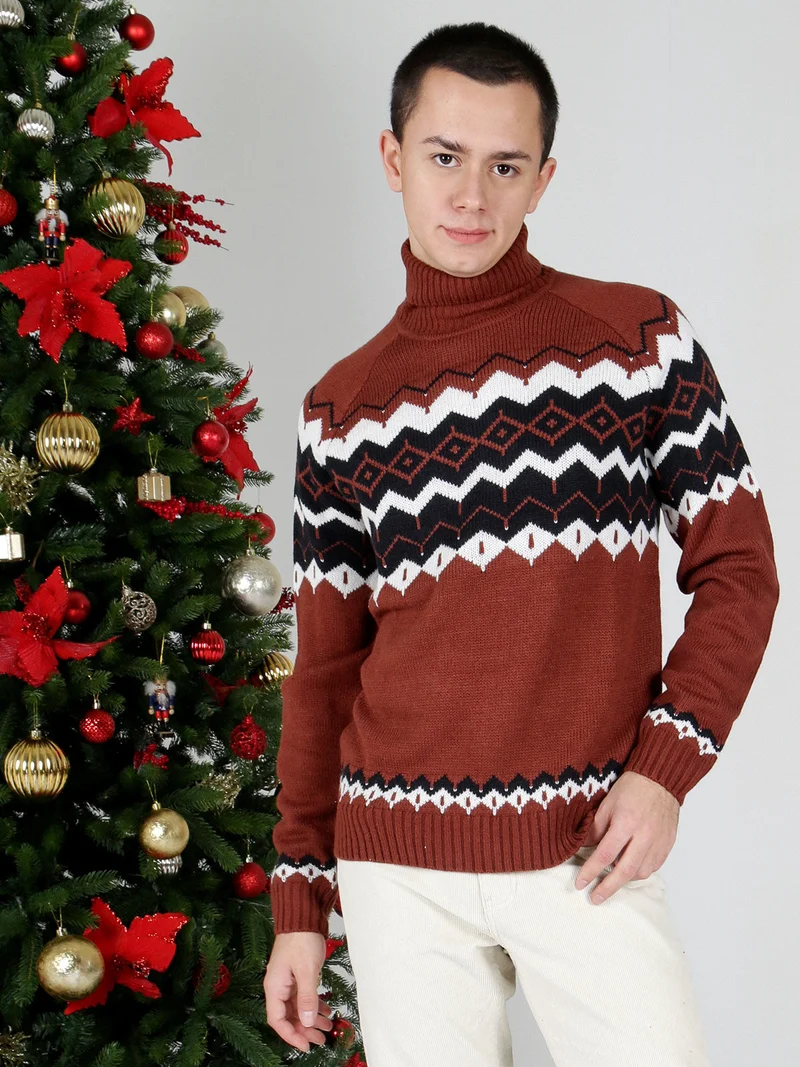 Maglione dolcevita da uomo in misto lana - caffè