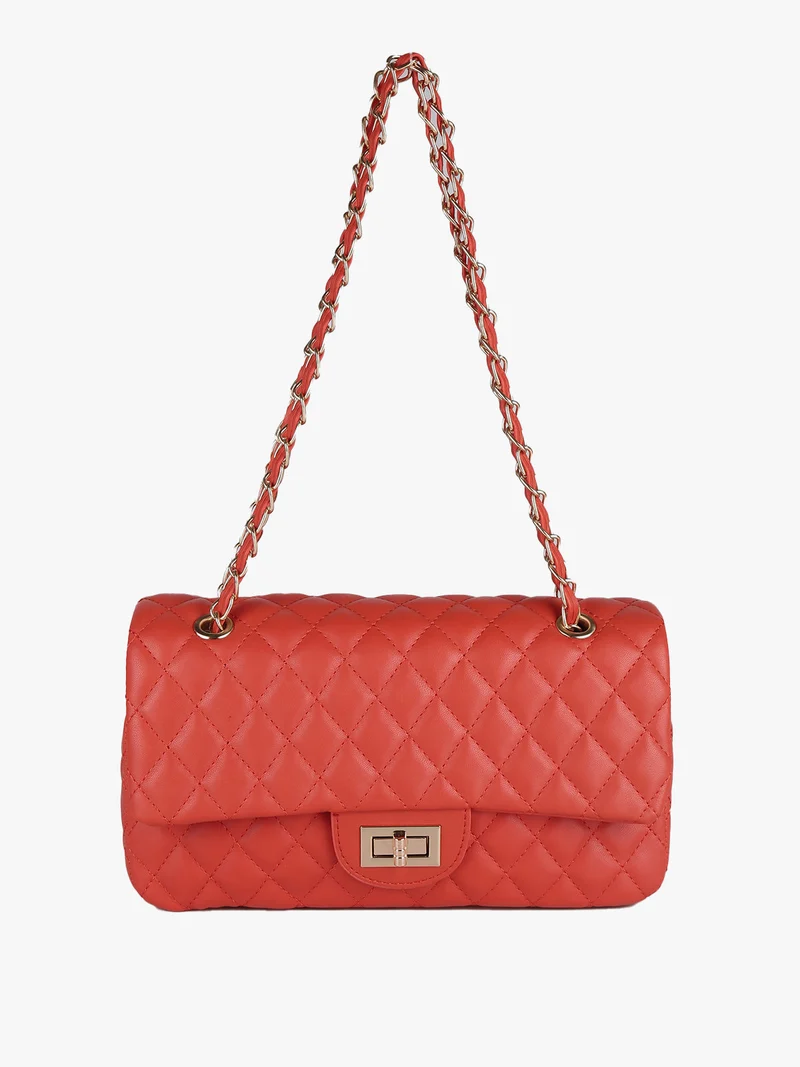 Borsa donna trapuntata con catena - arancione