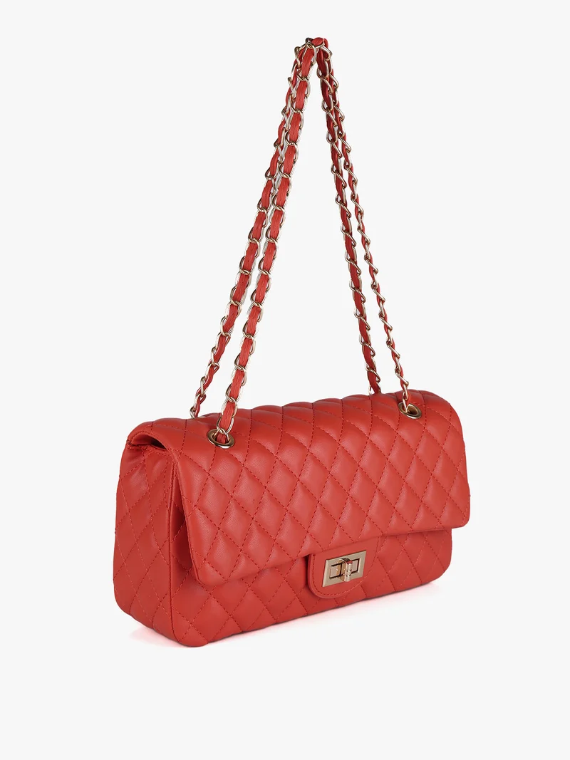 Borsa donna trapuntata con catena - arancione