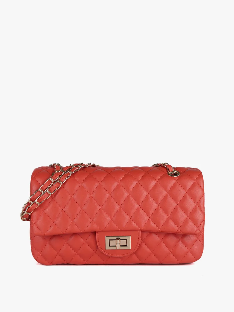 Borsa donna trapuntata con catena - arancione