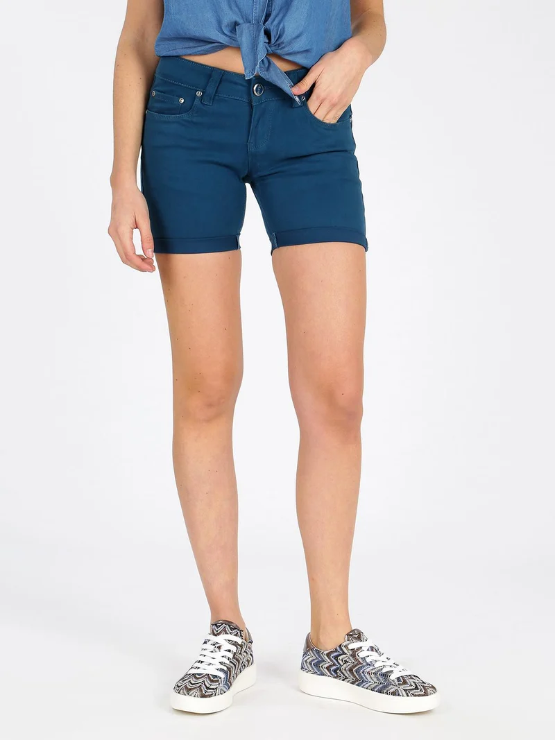 Shorts con risvolto - blu