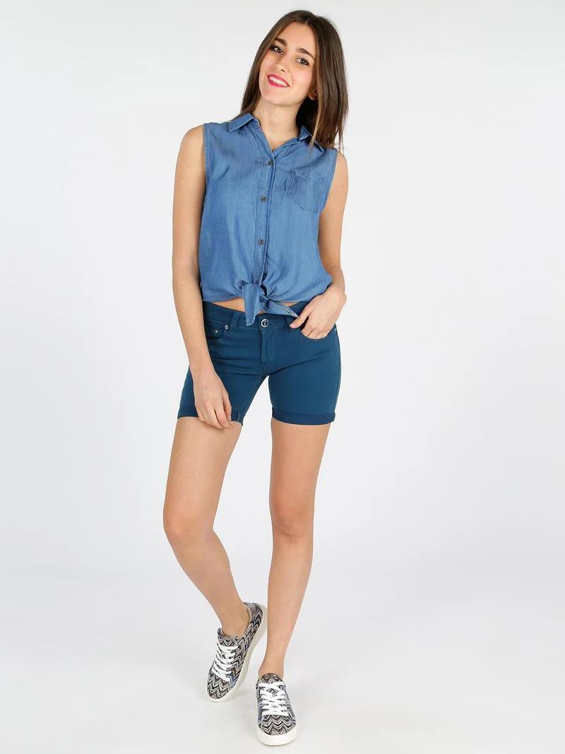 Shorts con risvolto - blu