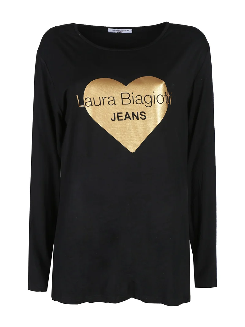 T-shirt donna a maniche lunghe con stampa cuore - nero
