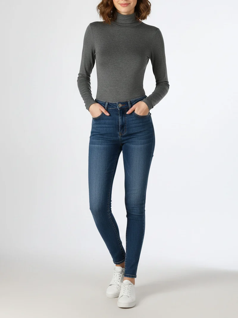 Body dolcevita da donna a maniche lunghe - grigio