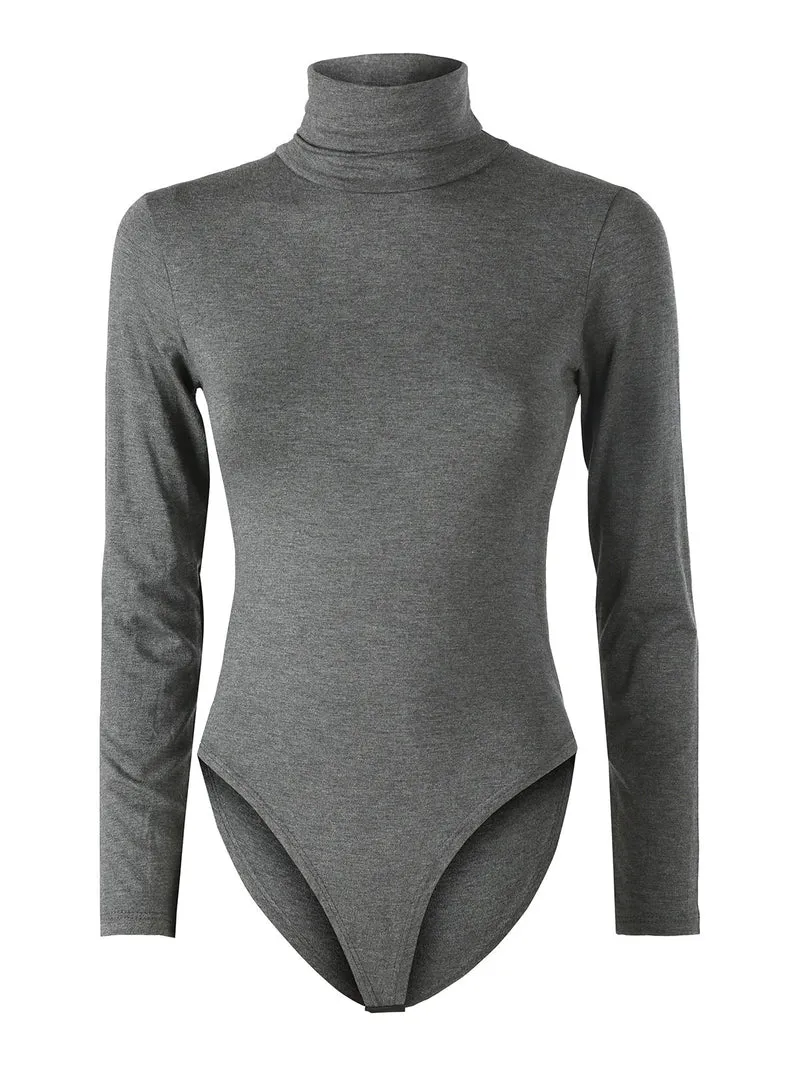 Body dolcevita da donna a maniche lunghe - grigio