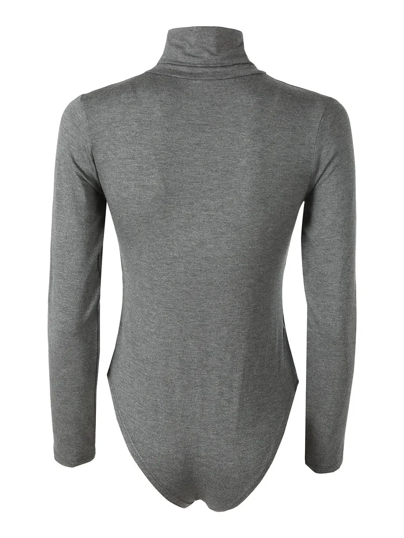 Body dolcevita da donna a maniche lunghe - grigio