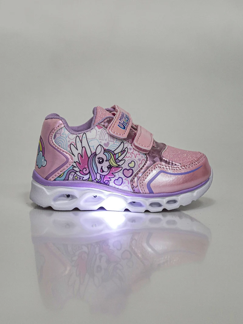Sneakers da bambina con luci e chiusura a strappo - rosa