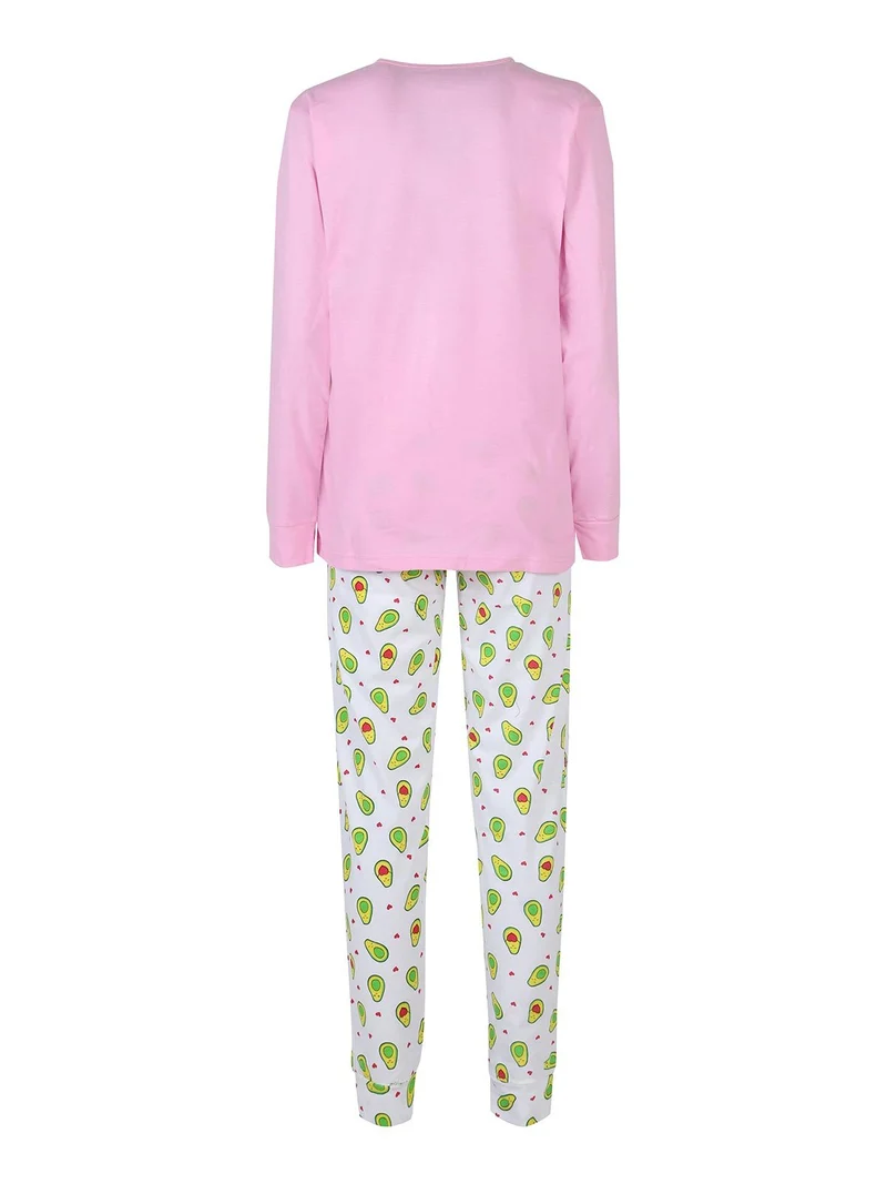 Pigiama lungo da donna in cotone con stampe - rosa