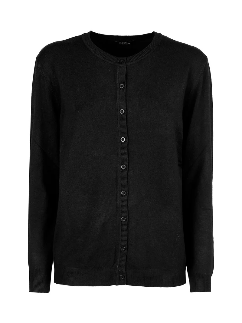 Cardigan girocollo da donna in maglia - nero