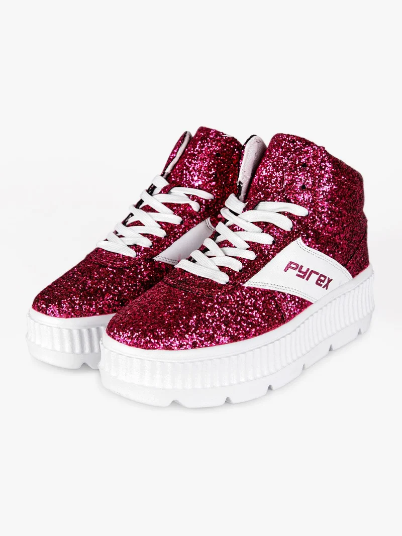 PY030115 Sneakers donna alta glitter - fucsia