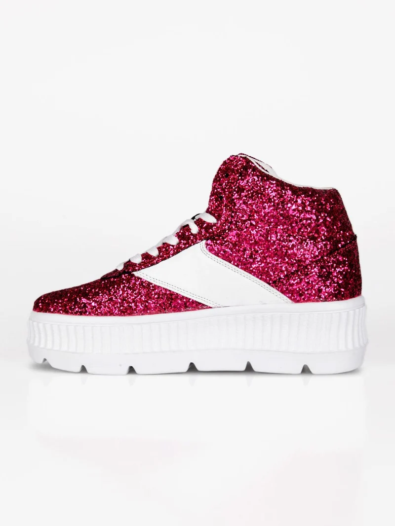 PY030115 Sneakers donna alta glitter - fucsia