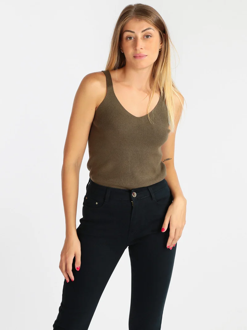 Top donna in maglia - oliva