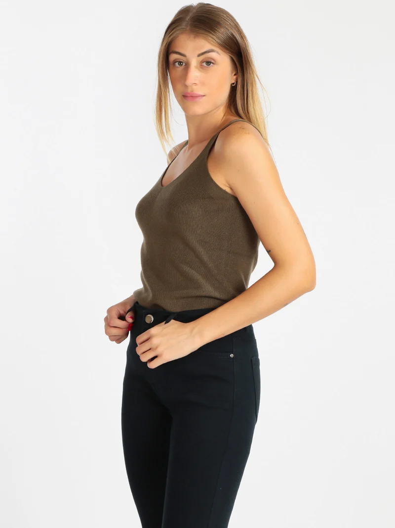 Top donna in maglia - oliva