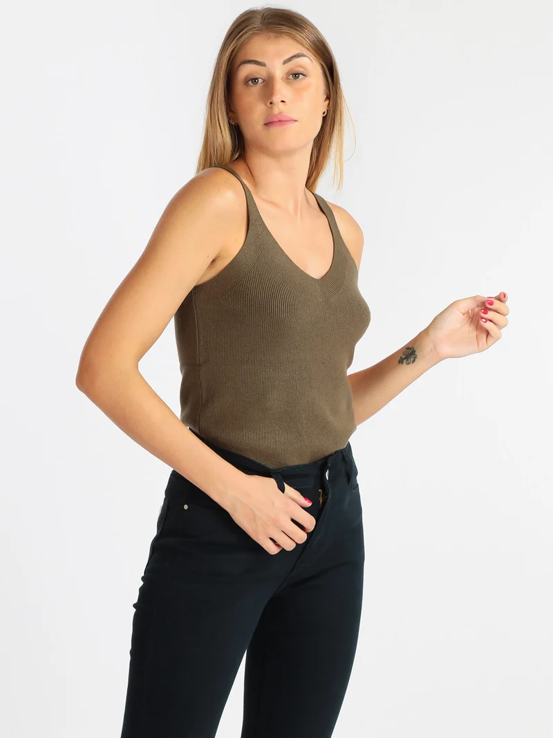 Top donna in maglia - oliva