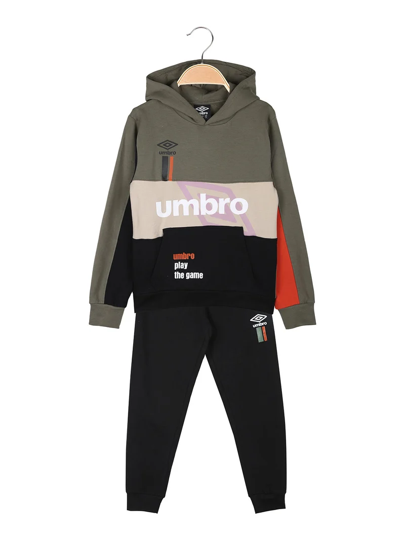 Completo tuta 2 pezzi da bambino con cappuccio e intero felpato - militare