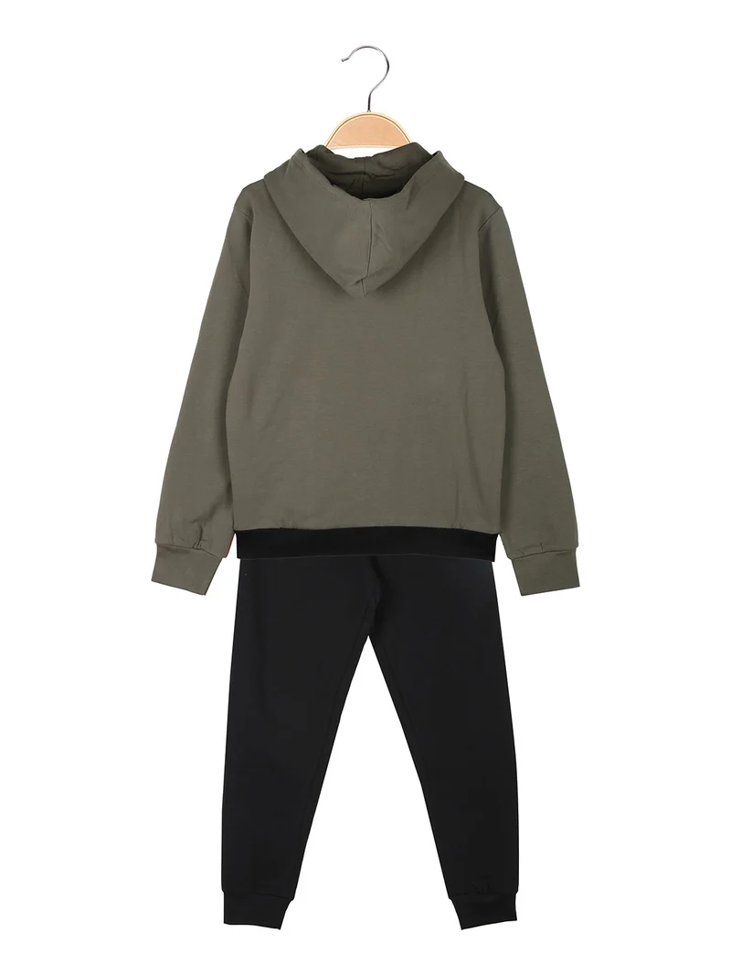 Completo tuta 2 pezzi da bambino con cappuccio e intero felpato - militare