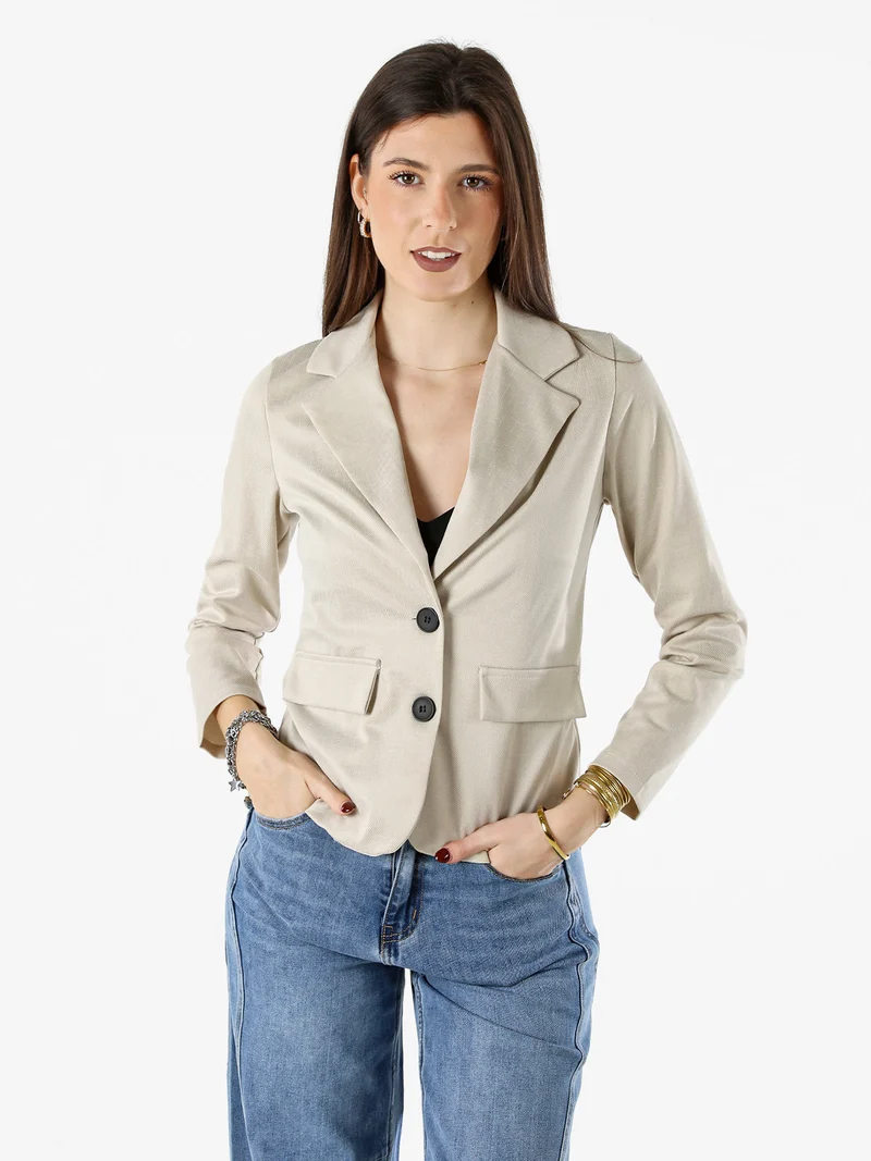 Blazer donna con bottoni e stampa texture - beige
