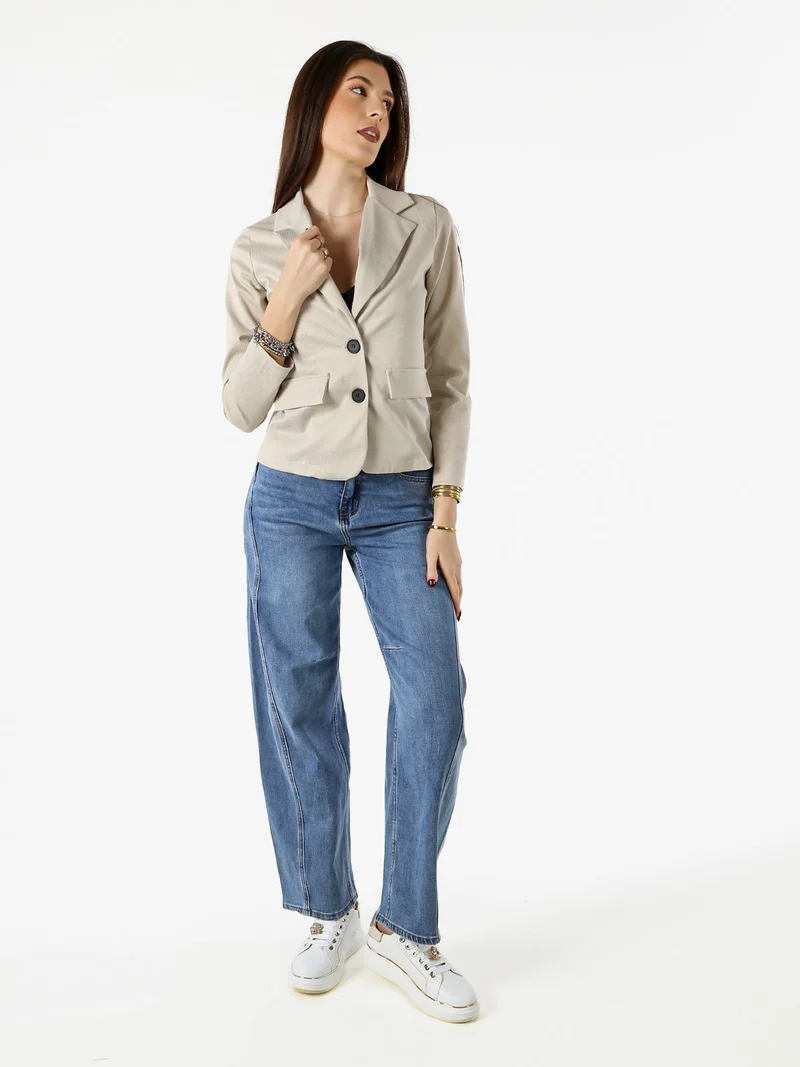 Blazer donna con bottoni e stampa texture - beige