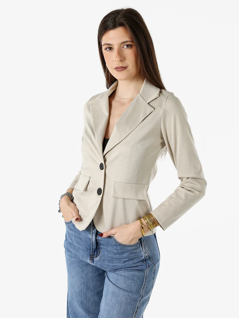 Blazer donna con bottoni e stampa texture - beige