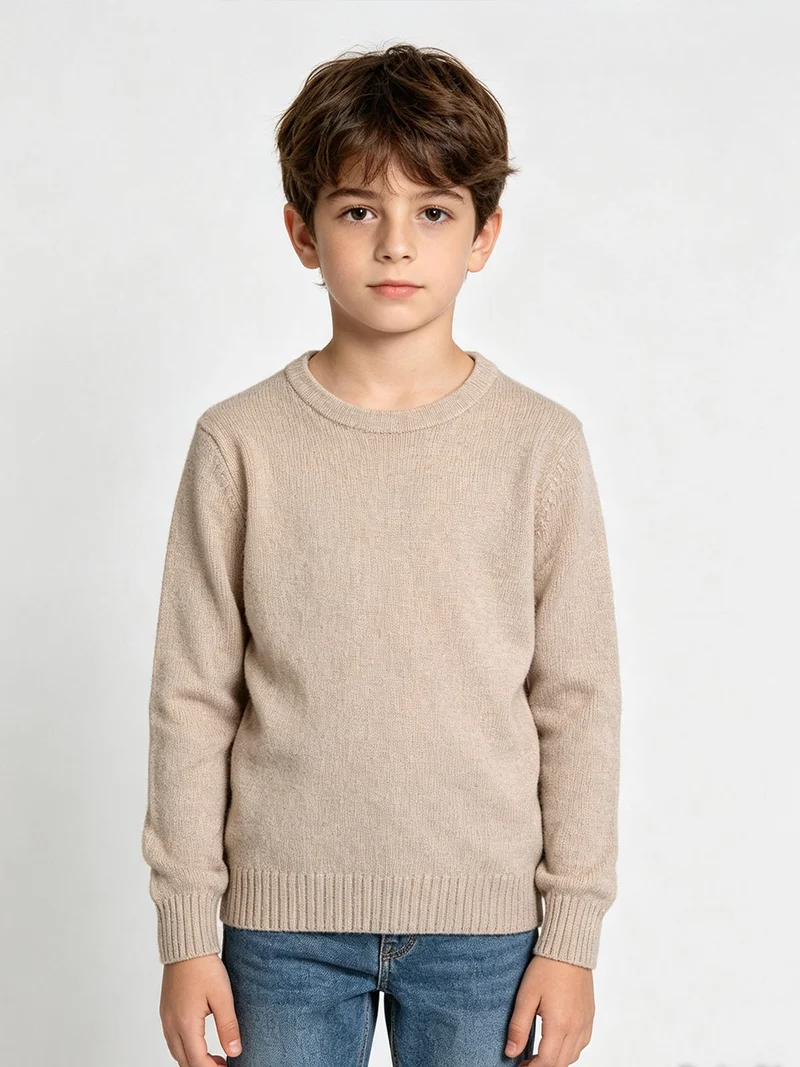 Maglione girocollo da bambino effetto ciniglia - beige