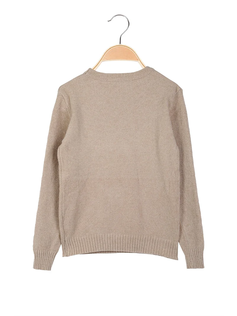 Maglione girocollo da bambino effetto ciniglia - beige