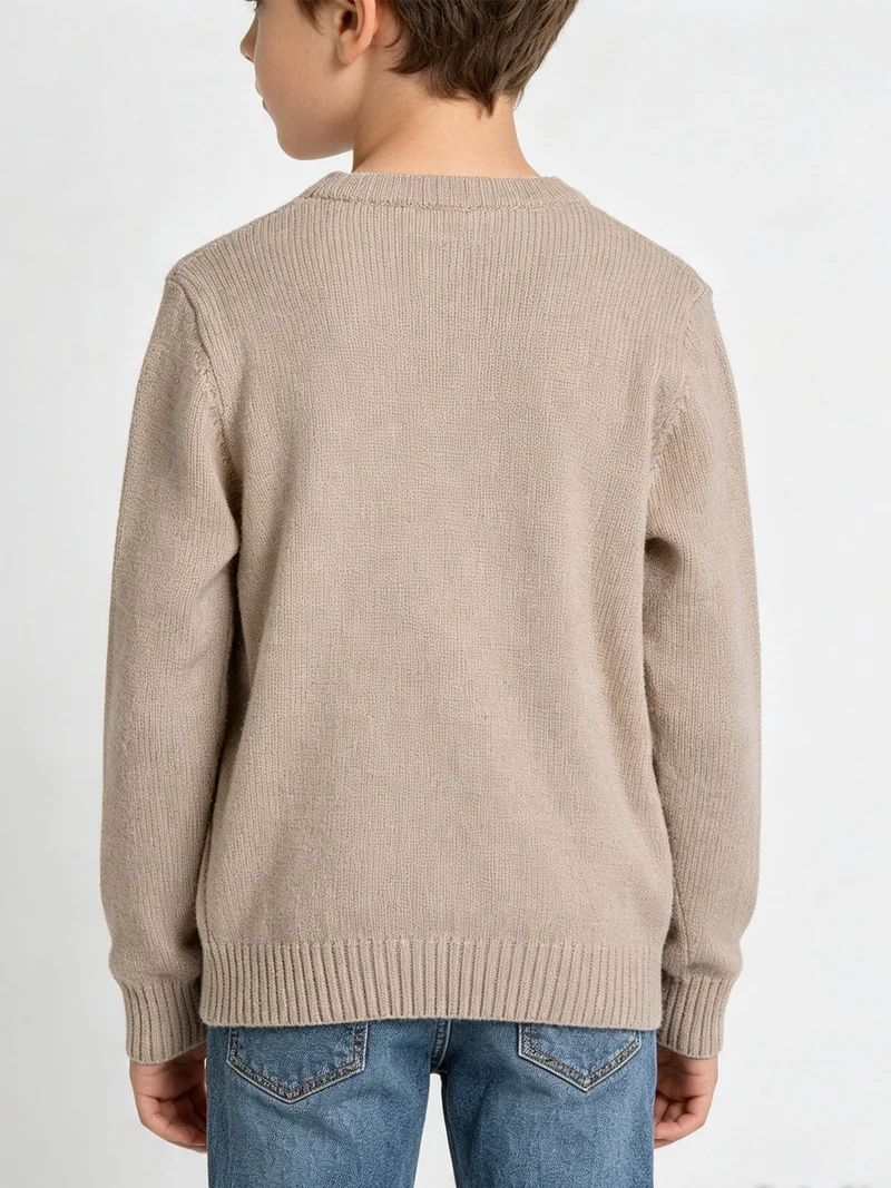 Maglione girocollo da bambino effetto ciniglia - beige
