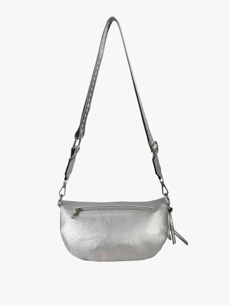 Marsupio donna in similpelle con tracolla stampata - argento