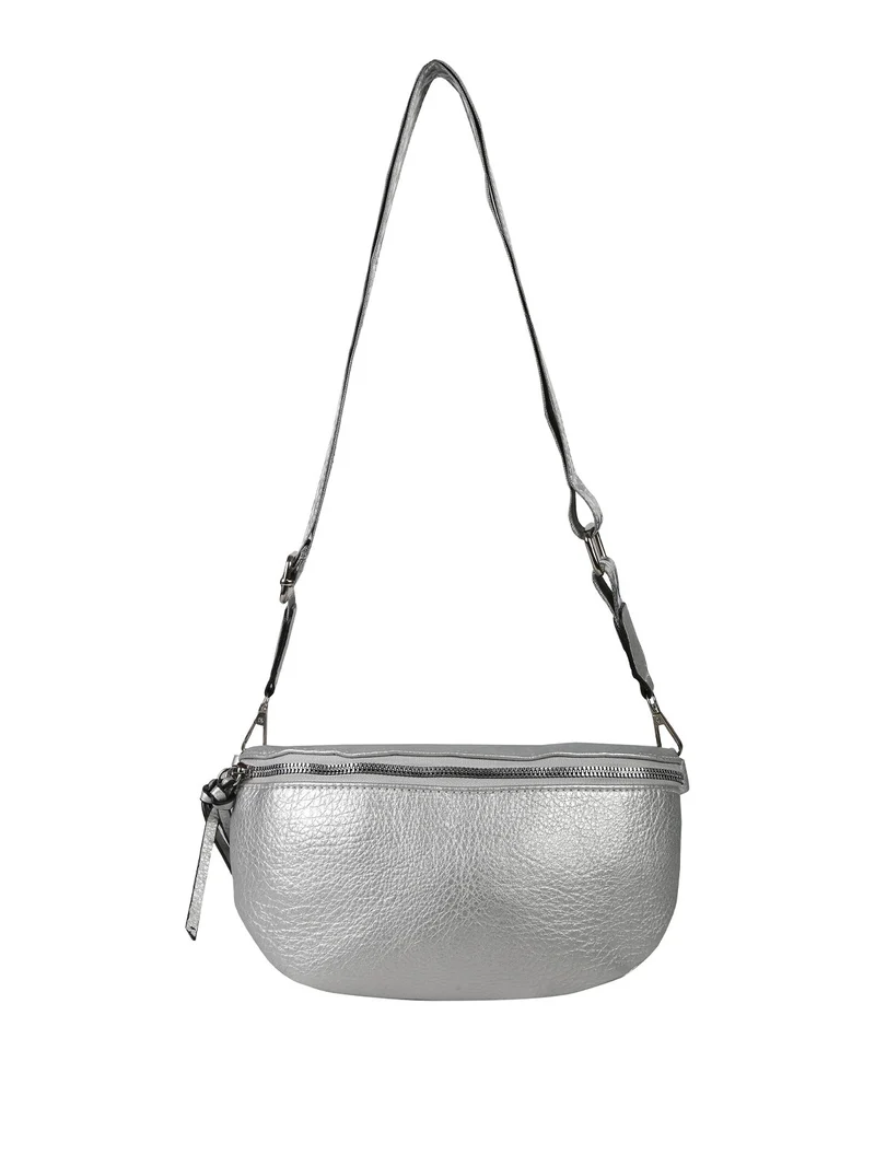 Marsupio donna in similpelle con tracolla stampata - argento